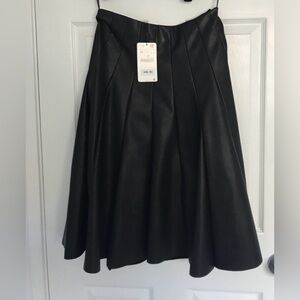 Zara faux, leather pleated knee length skirt